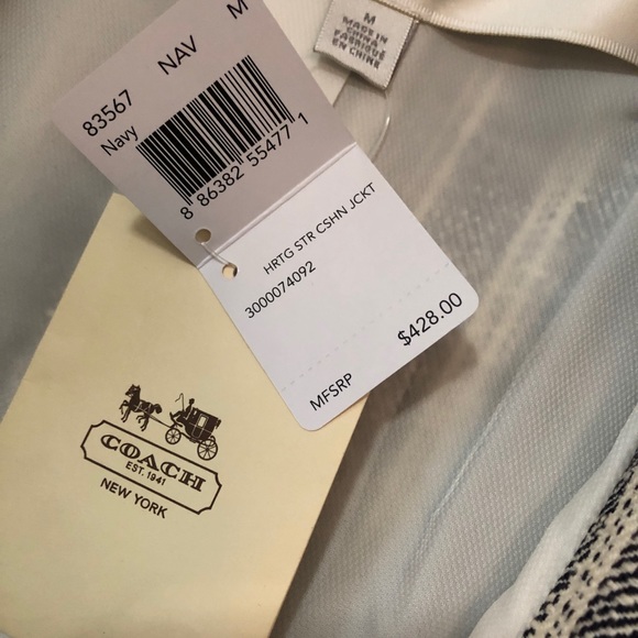 COACH Navy Heritage Stripe Jacket, Size Med | NWT - Picture 6 of 7